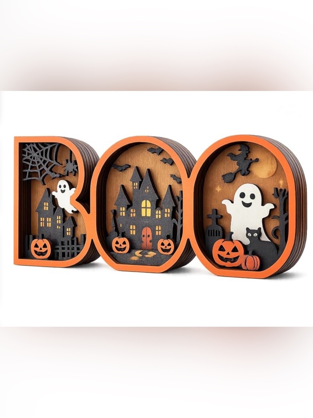 Vintage Halloween Decor 3D Wooden Cute BOO Sign